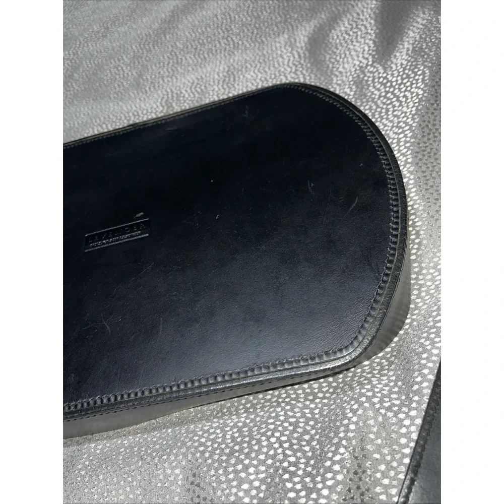 Levenger Full Grain Black Leather Storage Large Tray w/ Lid Organizer Office Bar